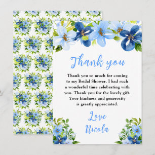 Blue and Navy Flowers with Foliage Bridal Shower Thank You Card