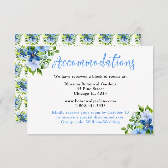Blue and Navy Flowers with Foliage  Enclosure Card (Front/Back)