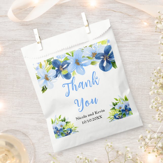 Blue and Navy Flowers with Foliage  Favour Bags (Clipped)