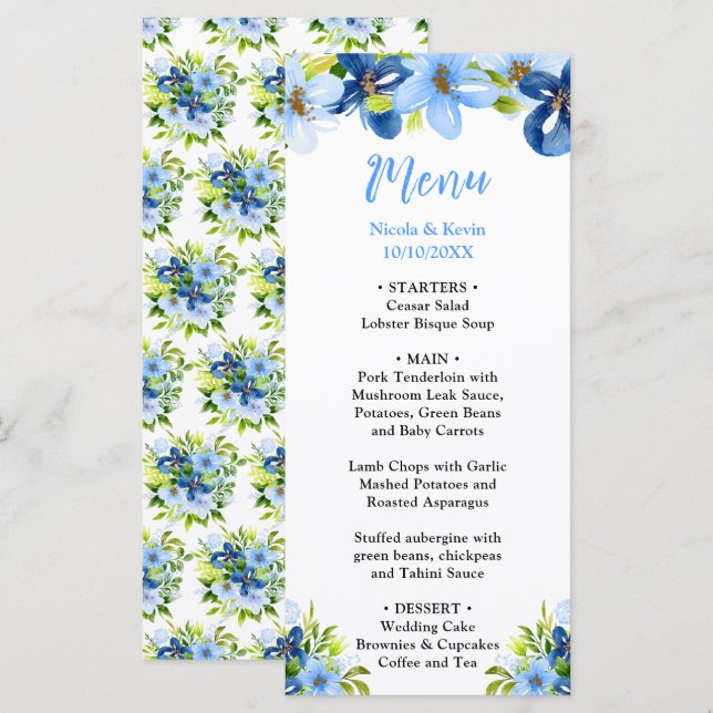Blue and Navy Flowers with Foliage  Menu (Front/Back)