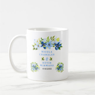 Blue and Navy Flowers with Foliage Wedding Coffee Mug