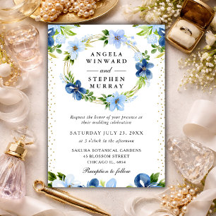 Blue and Navy Flowers Wreath Wedding Invitation