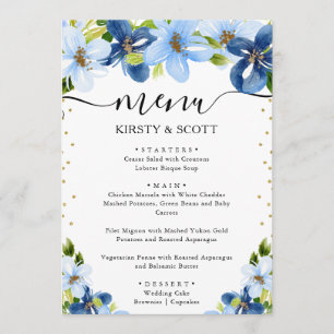 Blue and Navy Summer Flowers Wedding Menu