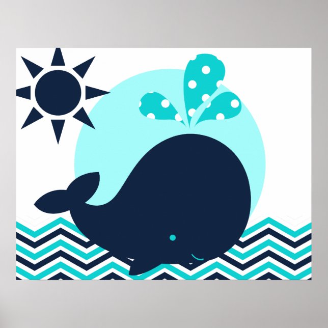 Blue and Navy Whale Nursery Poster (Front)