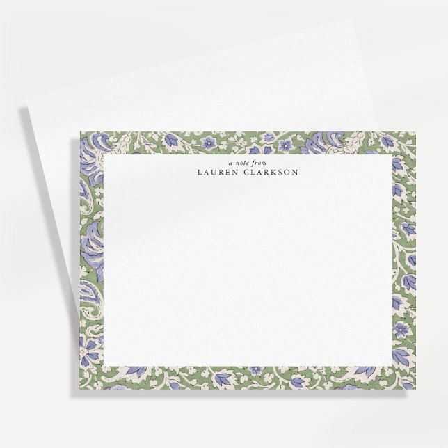 Blue and Olive Hand-Block Inspired Floral Note Car Invitation (Creator Uploaded)