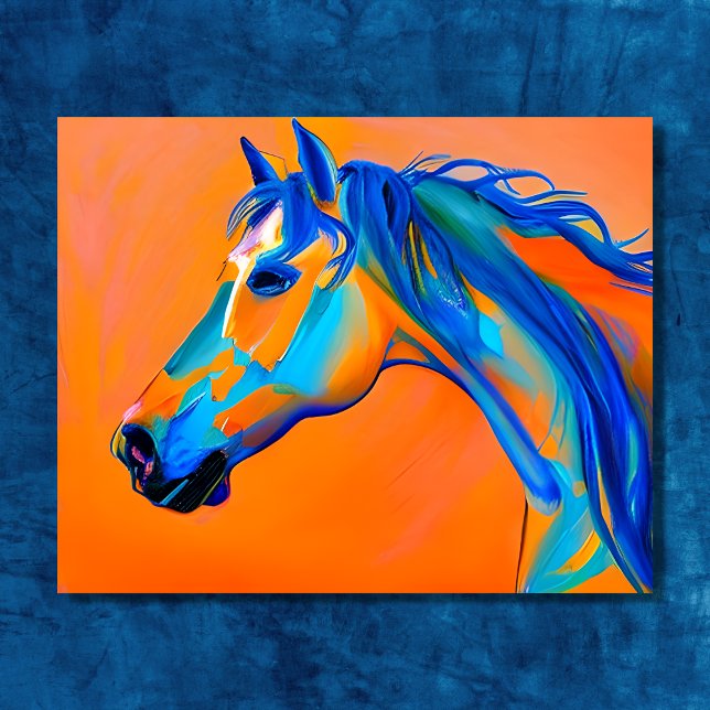 Blue and Orange Abstract Horse Art Poster (Personalized Blue and Orange Abstract Horse Art Poster)