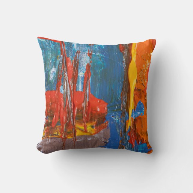 Blue and Orange Abstract Painting Cushion (Front)
