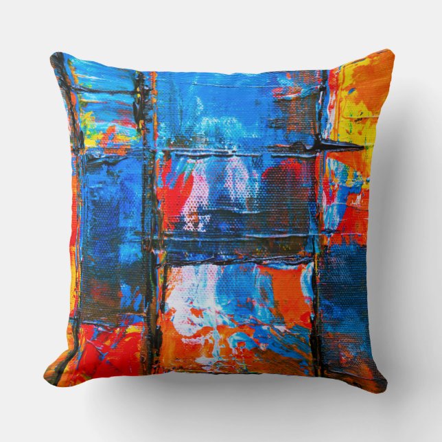 Blue And Orange Abstract Painting Cushion (Front)