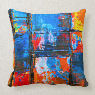 Blue And Orange Abstract Painting Cushion