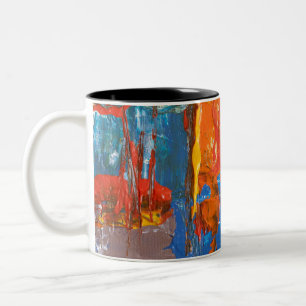 Blue and Orange Abstract Painting Two-Tone Coffee Mug