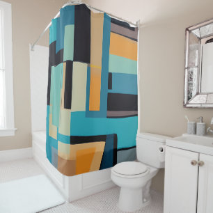 Blue and orange abstract rectangles shower curtain