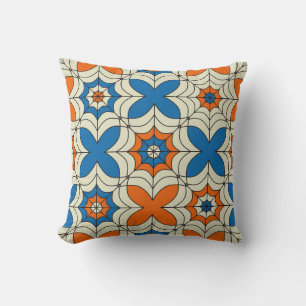 Blue and Orange Abstract Spider Web Design Cushion