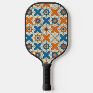 Blue and Orange Abstract Spider Web Design Pickleball Paddle
