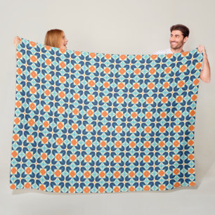 Blue and orange Arabic-inspired geometric pattern Fleece Blanket