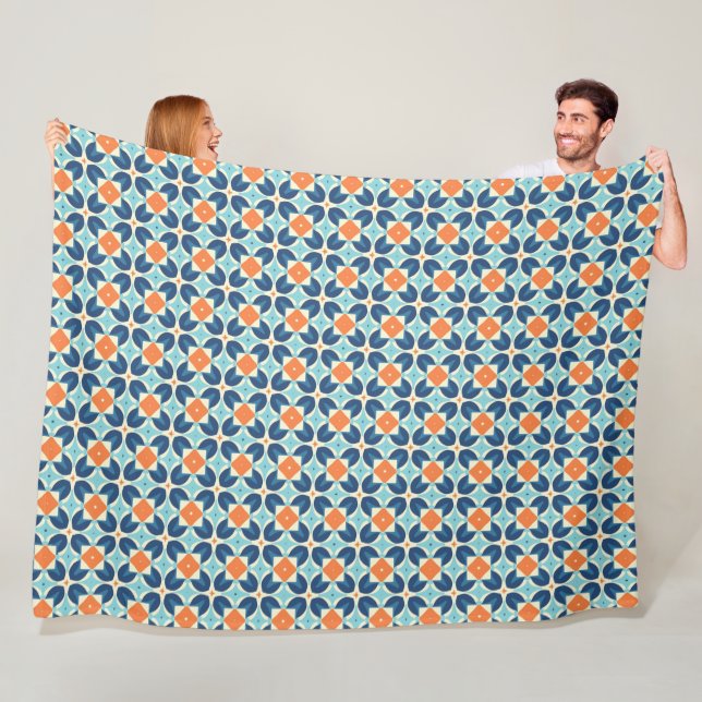 Blue and orange Arabic-inspired geometric pattern Fleece Blanket (In Situ)