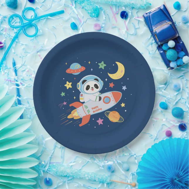 blue-and-orange Astronaut Panda Paper Plate (Party)