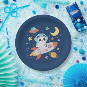 blue-and-orange Astronaut Panda Paper Plate