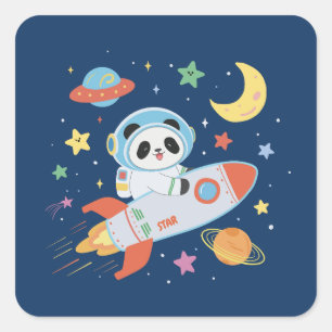 blue-and-orange Astronaut Panda Square Sticker