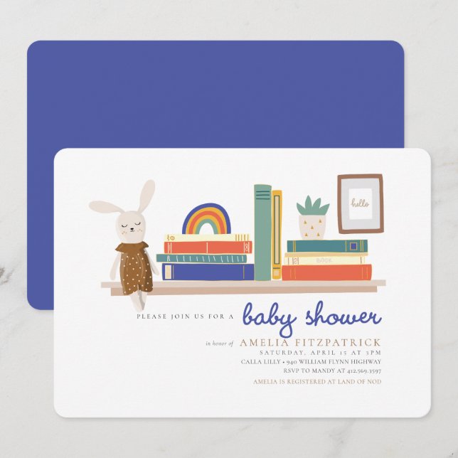 Blue and Orange Books for Baby Shower Invitation (Front/Back)