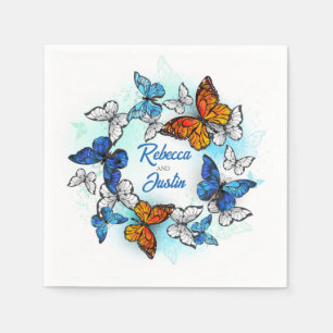 Blue and Orange butterflies Modern Boho Napkins