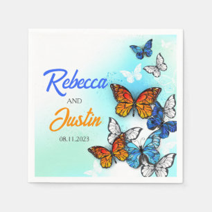 Blue and Orange butterflies Modern Boho Napkins