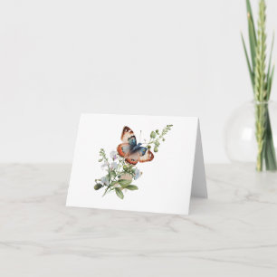 Blue and Orange Butterfly with Flower Stem BLANK Card