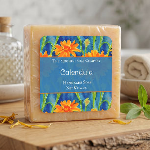 Blue and orange calendula soap cosmetics label