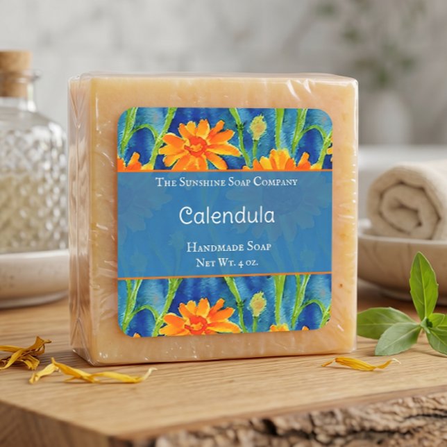 Blue and orange calendula soap cosmetics label (Creator Uploaded)
