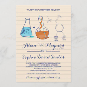 Blue and Orange Chemistry Wedding Photo Invites