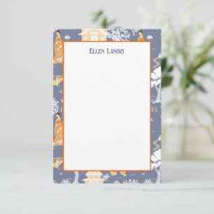 Blue and Orange Chinoiserie Pagodas Thank You Card