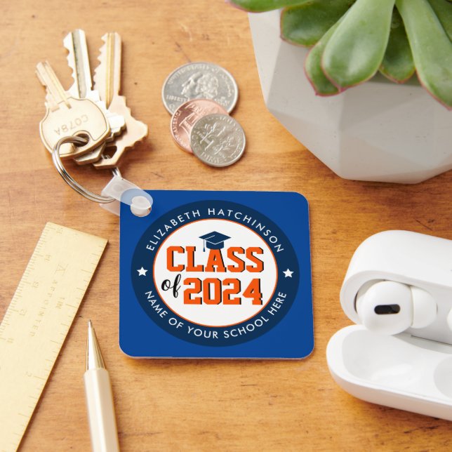 Blue and Orange Class of 2024 Graduate Graduation Key Ring (Desk)