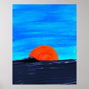 Blue and Orange Colour Simple Sunsets Art Poster
