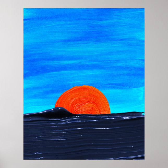Blue and Orange Colour Simple Sunsets Art Poster (Front)