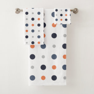 blue and orange Dots Bath Towel Set