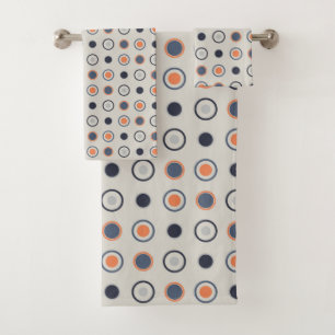 blue and orange Dots Bath Towel Set