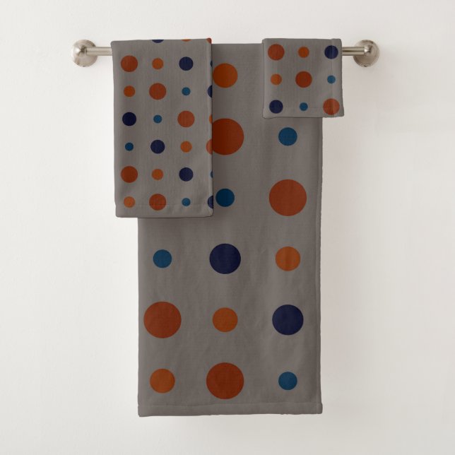 blue and orange Dots  Bath Towel Set (Insitu)