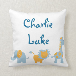 Blue and Orange Elephant, Lion and Giraffe Cushion