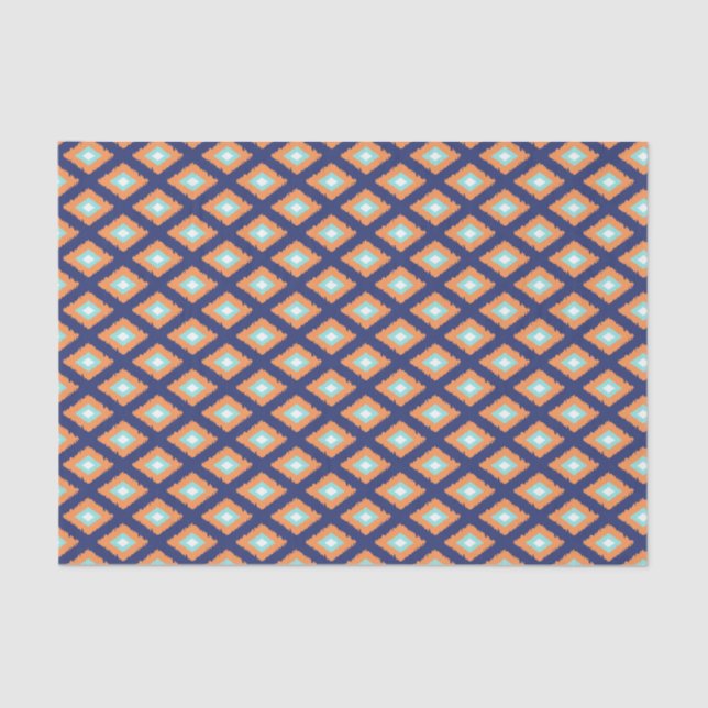Blue and Orange Ethnic Tribal Ikat Pattern Tissue Paper (Front)