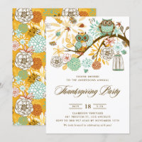 Blue and Orange Festive Owls Thanksgiving Party