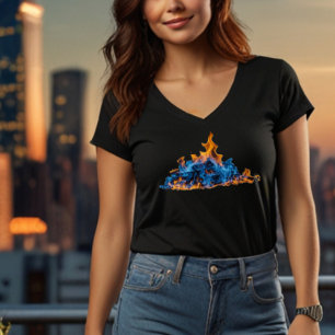 "Blue and Orange Fire Flames" Vibrant Art Design T-Shirt