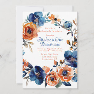Blue and Orange Floral Bridesmaids Luncheon Invitation