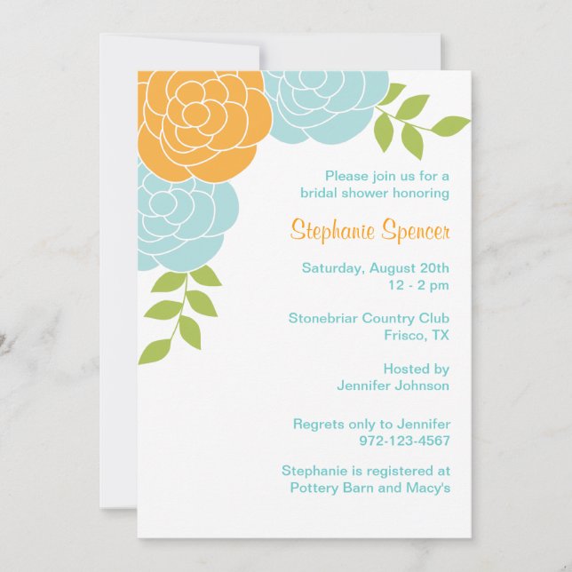 Blue and Orange Floral Invitations (Front)