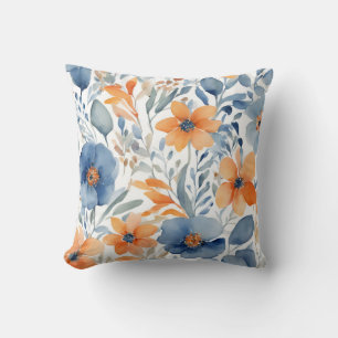 Blue And Orange Floral Pattern Cushion