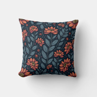 “Blue and Orange Floral Pattern Pillow” Cushion