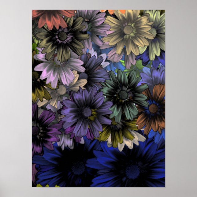 Blue and orange floral pattern poster (Front)