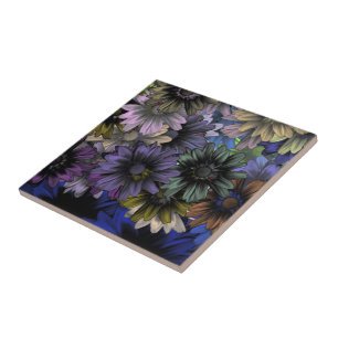 Blue and orange floral pattern tile