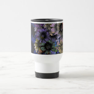 Blue and orange floral pattern travel mug