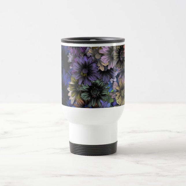 Blue and orange floral pattern travel mug (Center)