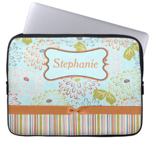 Blue and Orange Floral Personalised Laptop Sleeve