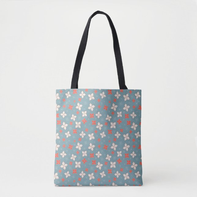 Blue and Orange Floral Tote Bag (Front)